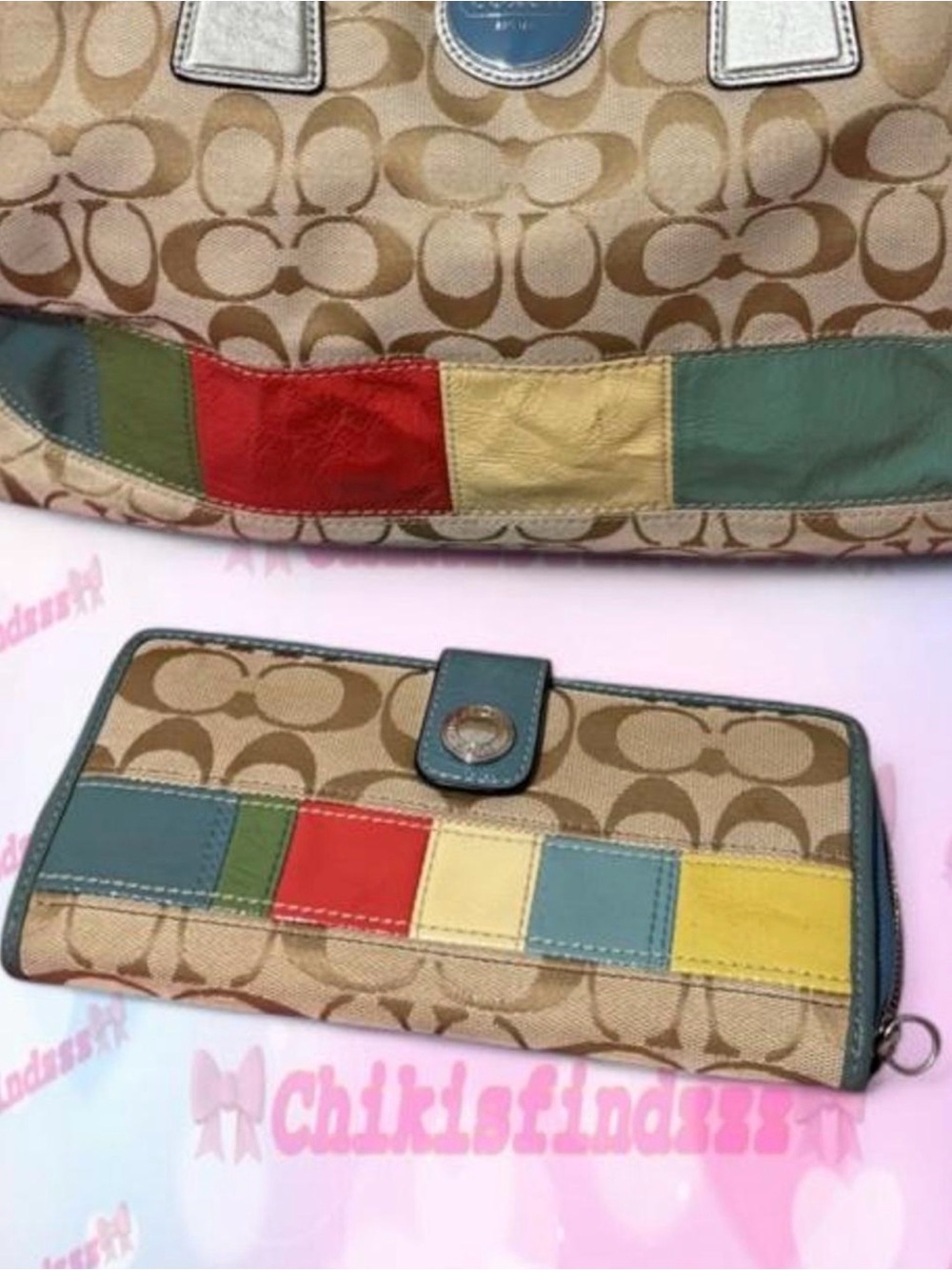Coach Signature Canvas Wallet Multi Color Accent Patchwork